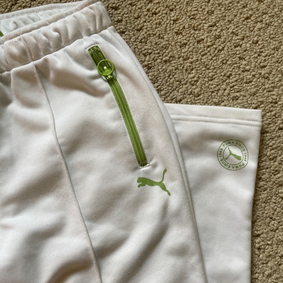Puma White Track Pants With Green Stripes S - Picture 3 of 6